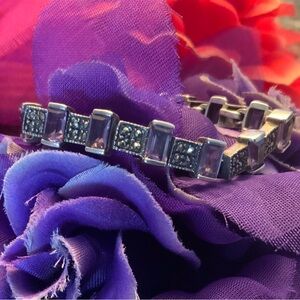 Elegant Purple amethyst colored stones and Marcasite 925 marked Silver Bracelet